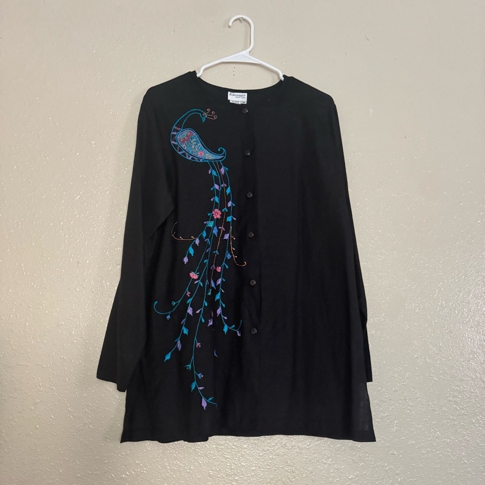 Vintage Peacock Embroidered Blouse 90’s Top